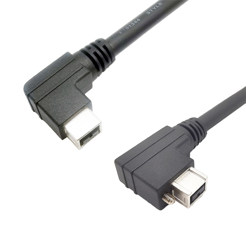 IEEE1394 9针90度侧弯公头对9针侧弯90度公头锁螺丝式质量保证屏蔽效果好长度可根据客人需求订制