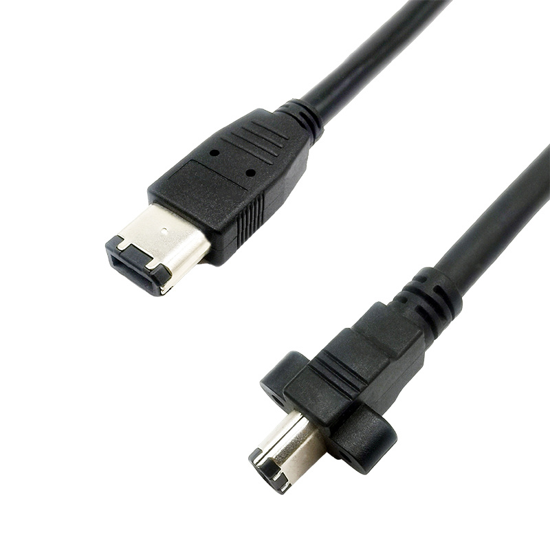 IEEE1394 6针公对公侧90度锁螺丝式对普通式质量保证屏蔽效果好长度可根据客人需求订制