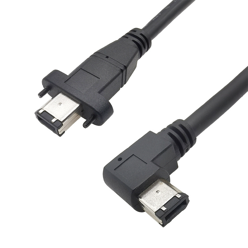 IEEE1394 6针公对公短锁螺丝对侧弯90度质量保证屏蔽效果好长度可根据客人需求订制