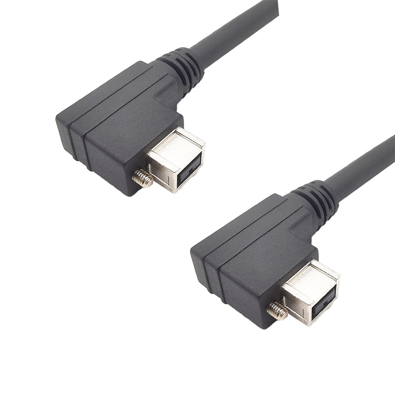 IEEE1394 9针公对公侧弯90度锁螺丝式质量保证屏蔽效果好长度可根据客人需求订制